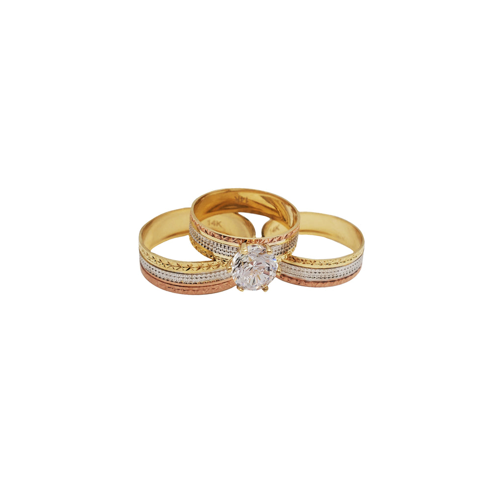 Tricolor Three-Piece Set Engagement Rings (14K)