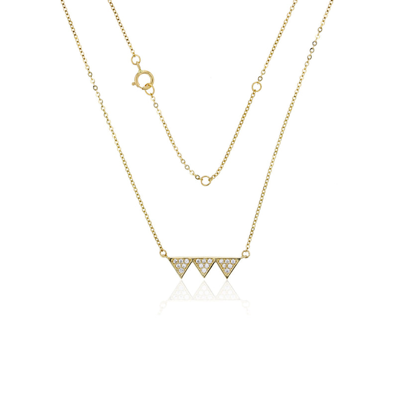 Yellow Gold Triple CZ Triangle Fancy Necklace (14K) – Popular J