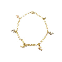 Tricolor Dolphin Charms Anklet (14K)
