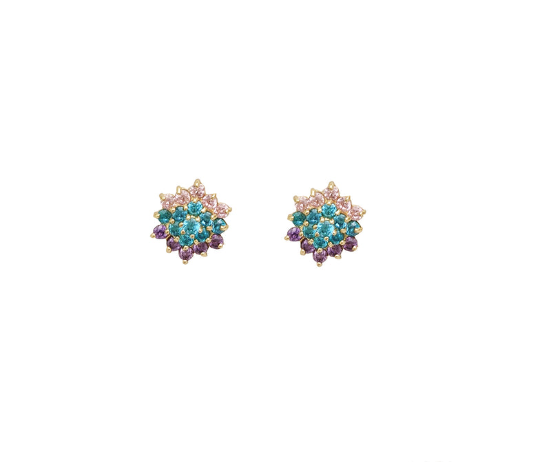 Blue Cluster Hexagon Stud Earrings (14K)