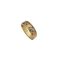CZ Tricolor Leaf Band (14K)