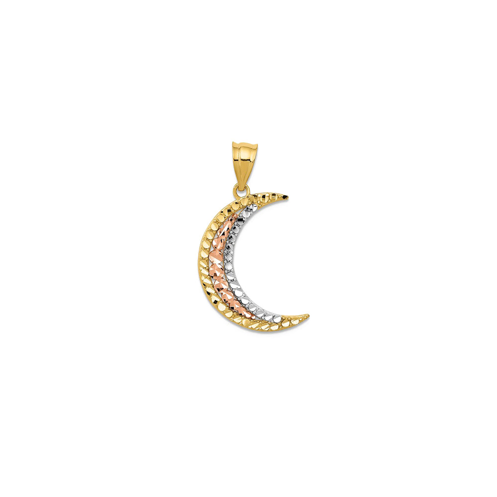 Tricolor Diamond Cut Moon Pendant (14K)