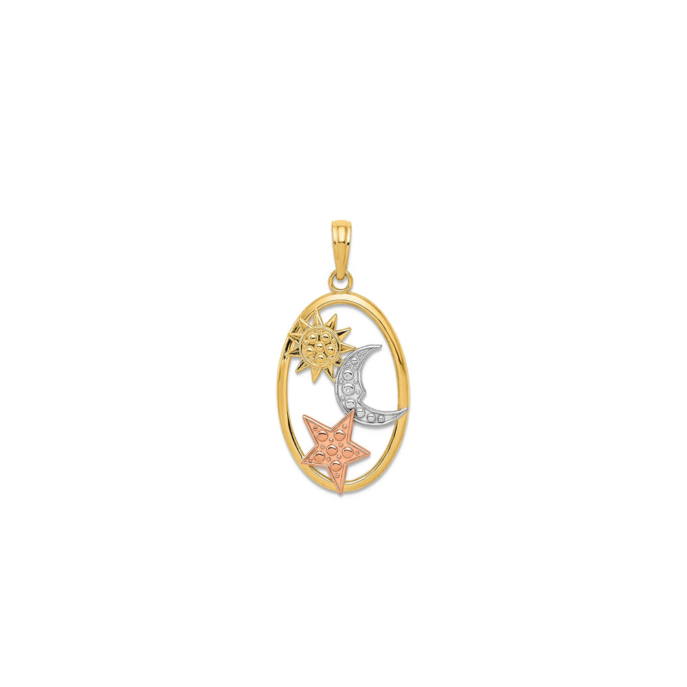 Tricolor Moon Sun and Star Pendant (14K)