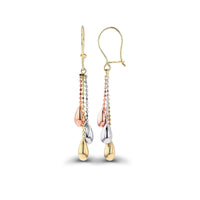Tri-Color Beaded Teardrop Hanging Earrings (14K)