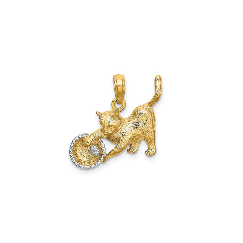 Cat Playing with Yarn in Basket Pendant (14K)