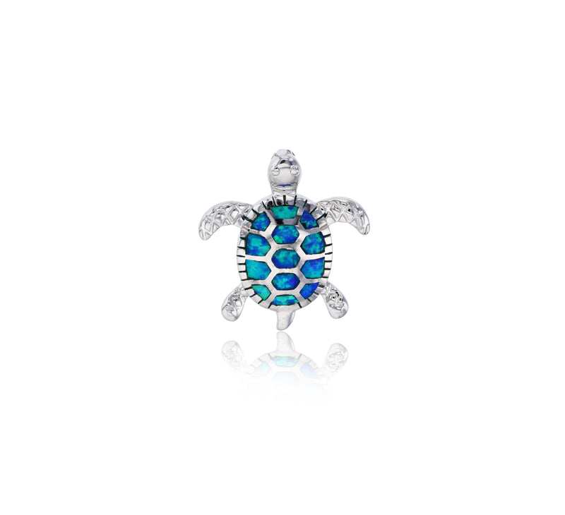 Blue Opal Turtle Pendant (Silver)