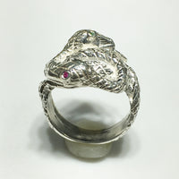 Anillo de cabeza de serpiente doble (plata) - Popular Jewelry