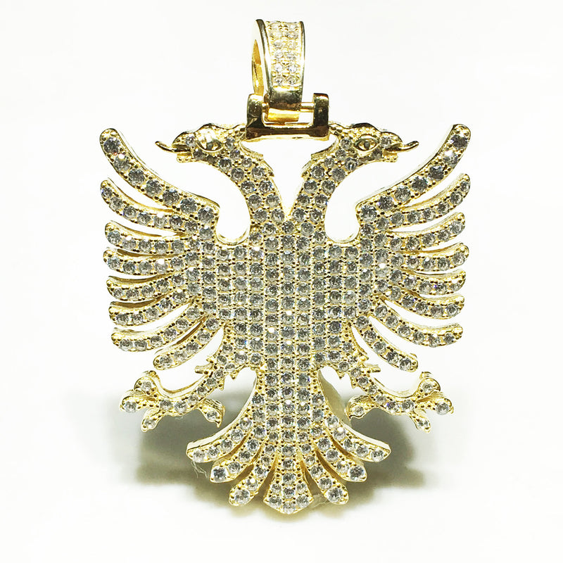 Iced-Out Two-Headed Eagle Pendant (Silver) - Popular Jewelry