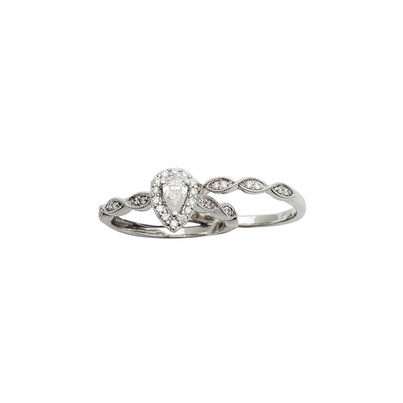 White Gold Two-Piece Set Pear-Shape Engagement Diamond Ring (14K)