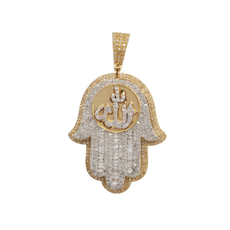 Two Tone Diamond Hamsa and Allah Pendant (14K)