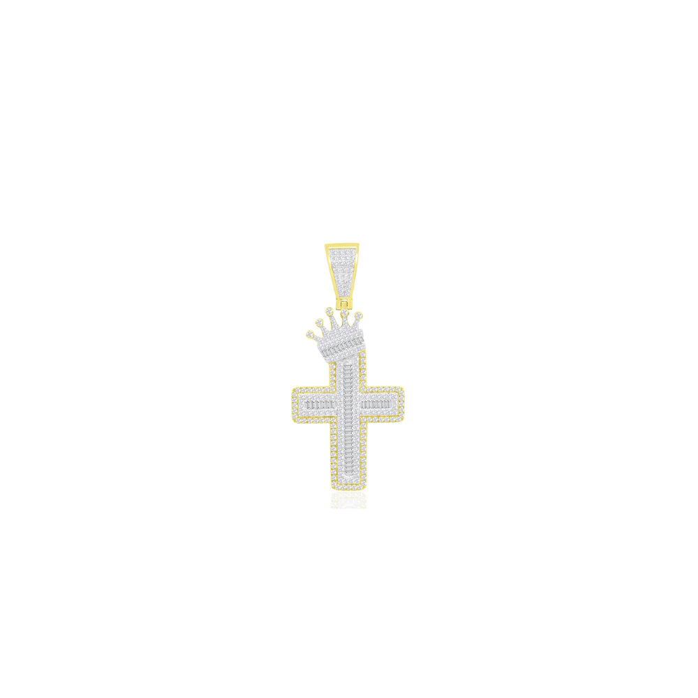Diamond Cross Baguette & Round Pendant (14K)