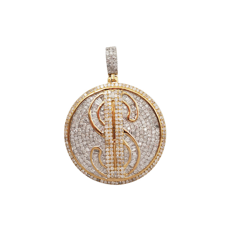 Iced-out Two Tone Dollar Sign Pendant (14K)