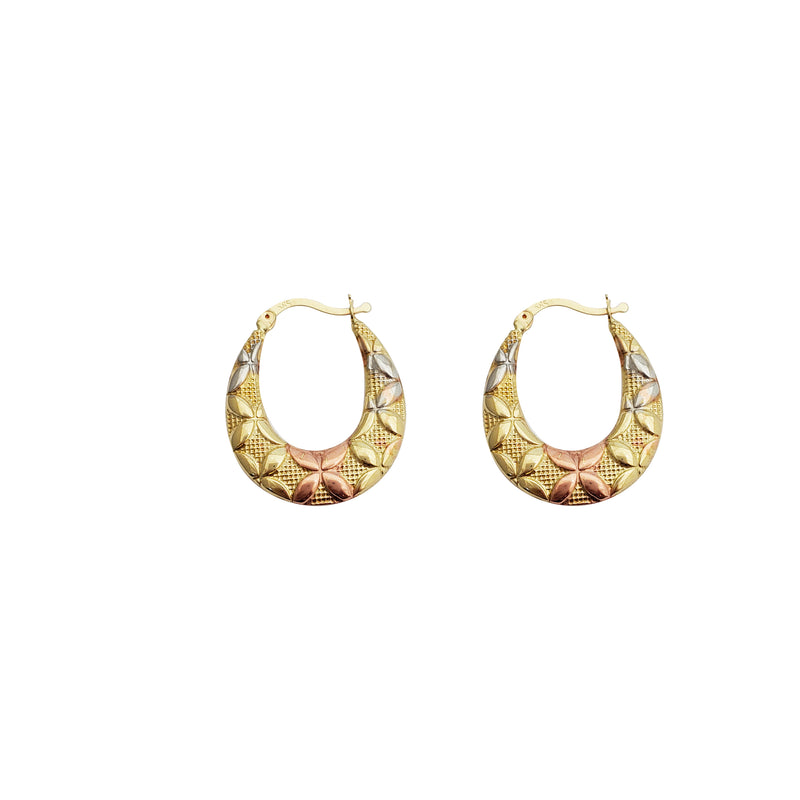 U Shape Flower Design Hoop Earrings (14K)