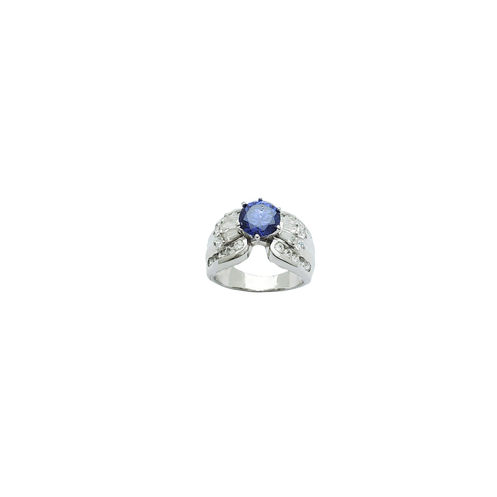 Round Tanzanite Studded With Sparkling CZ Ring (Silver)