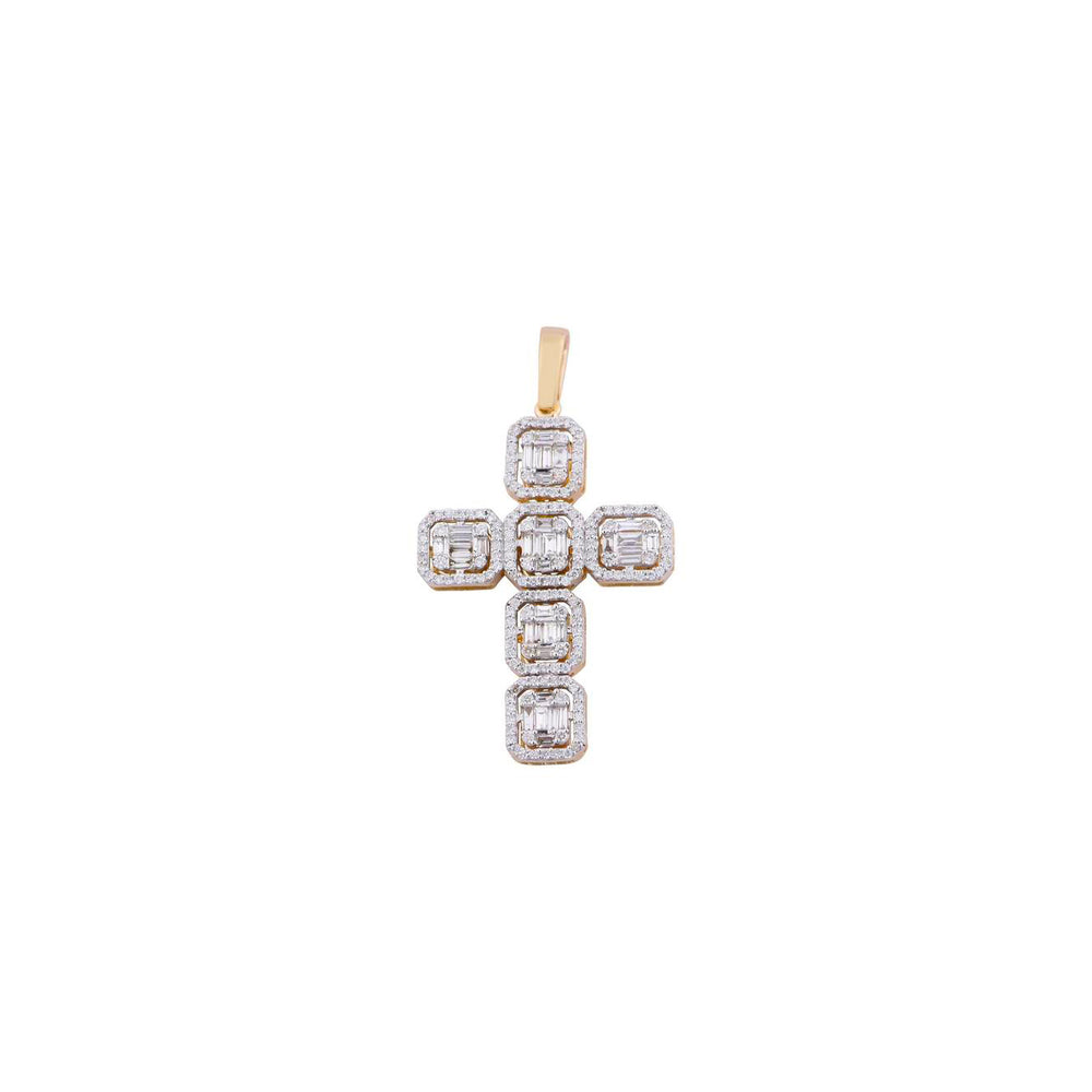 Baguette & Round Brilliant Diamond Cross Pendant (14K)