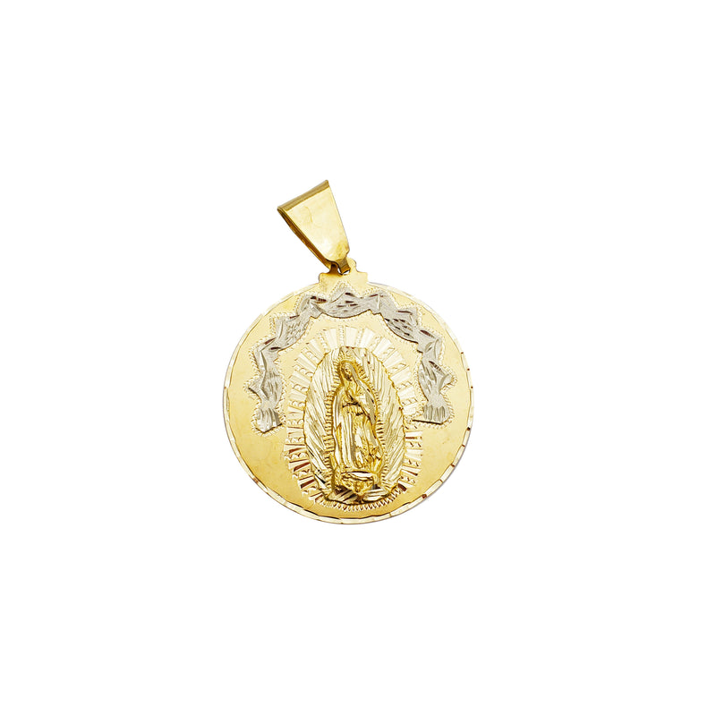 Diamond-Cut Virgin Mary Lady of Guadalupe Circle Medallion Pendant (14K)