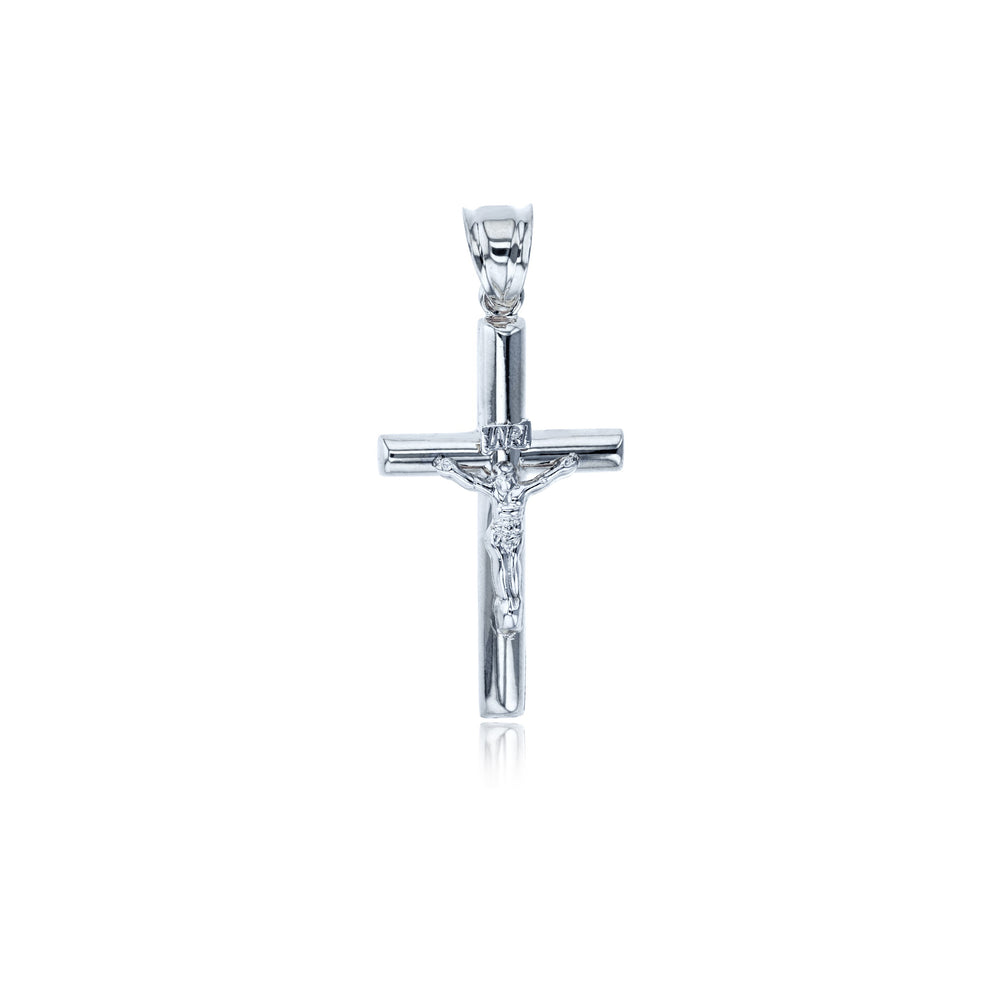 White Gold Polished Tube Crucifix Cross Pendant (14K)