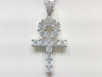 Large sterling silver ankh set with cubic zirconia in direct view - Popular Jewelry