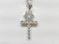 Small sterling silver ankh set with cubic zirconia in direct view - Popular Jewelry