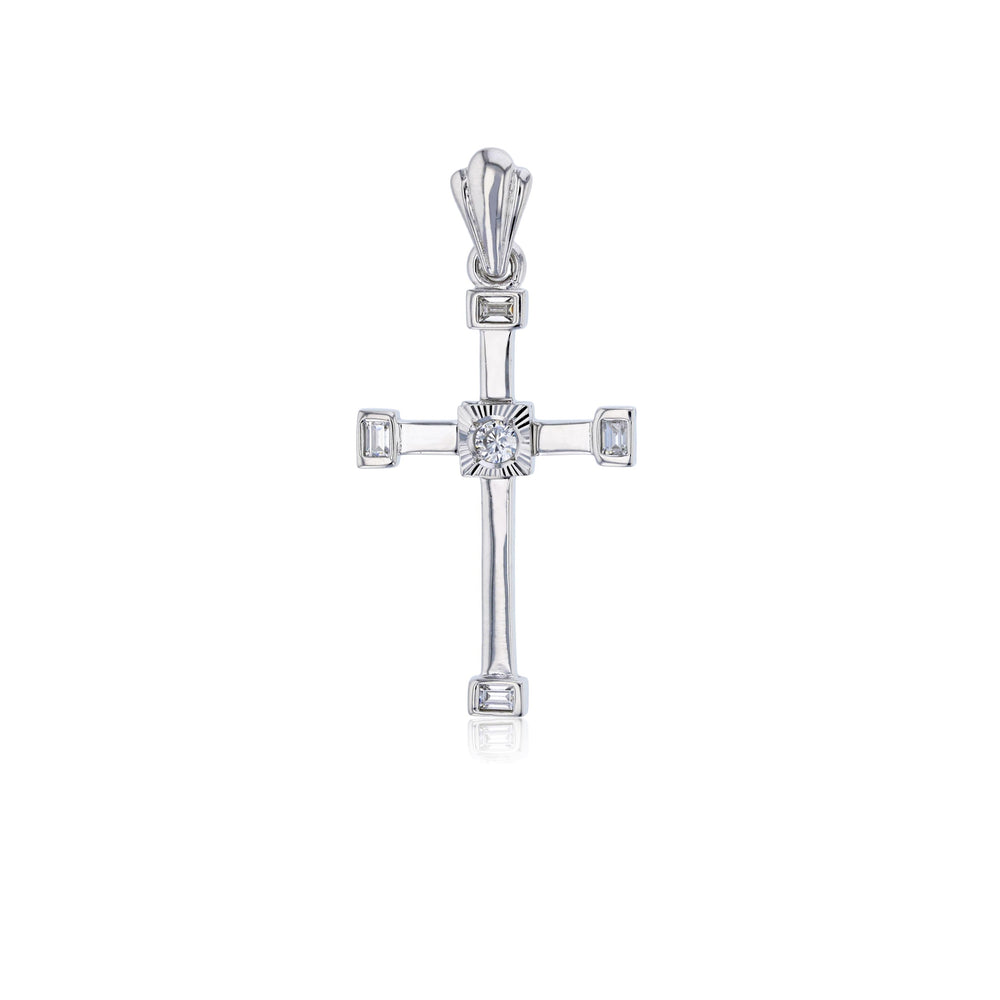 White Gold CZ Cross Pendant (14K)