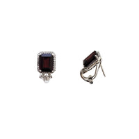 Diamond Halo Emerald-Cut Garnet Earrings (14K)