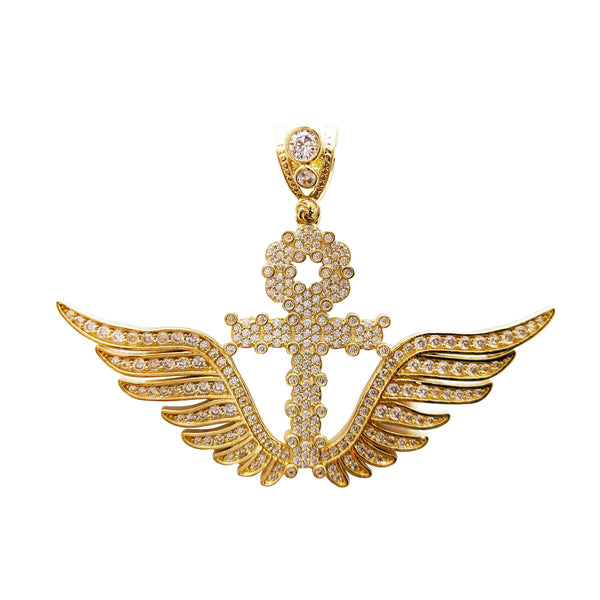 Iced-Out Wing Ankh Pendant (14K)