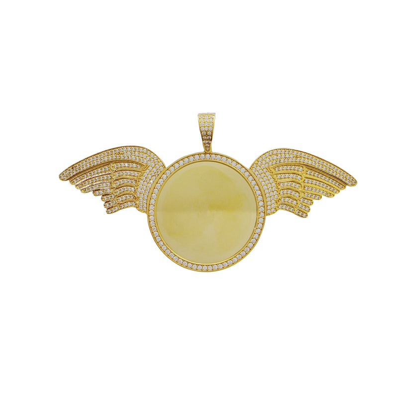 Zirconia Winged Picture Medallion Pendant (14K)