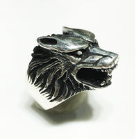 Antique-Finish Wolf Head Ring (Silver) - Popular Jewelry
