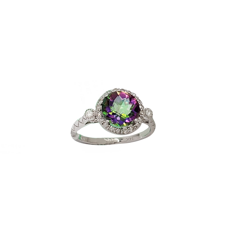Emerald-Cut Mystic Fire® Topaz and 1/6 CT. T.W. Diamond Ring in 10K White  Gold | Zales