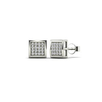 White Gold Diamond Square Dome Stud Earrings (14K)