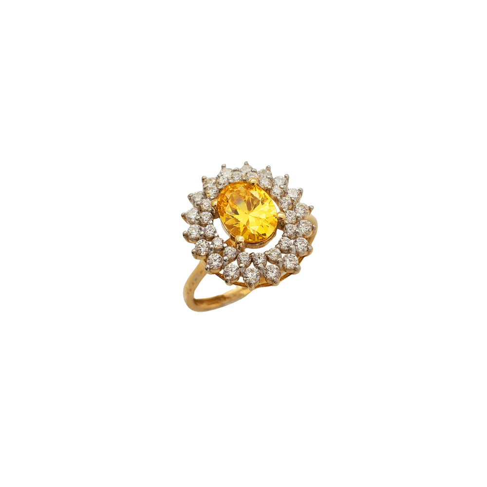 Yellow Flower Cocktail Cz Stone Ring (14K)