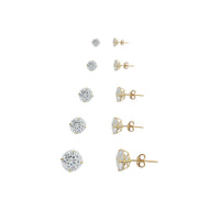 Round Cut Cubic Zirconia Solitaire Stud Earrings (14K)
