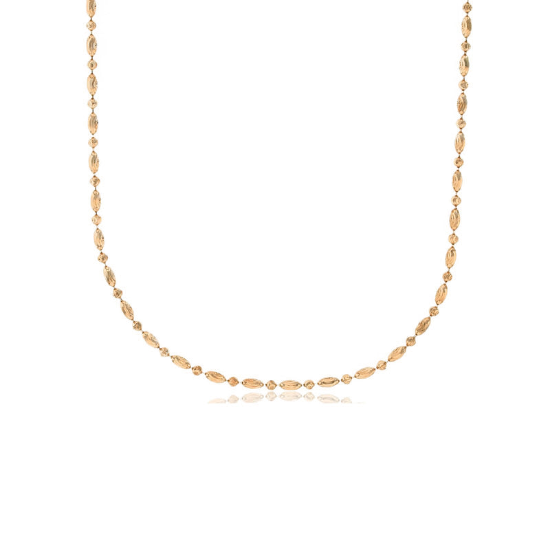 Rose Gold Moon Cut Rice Bead Chain (14K)